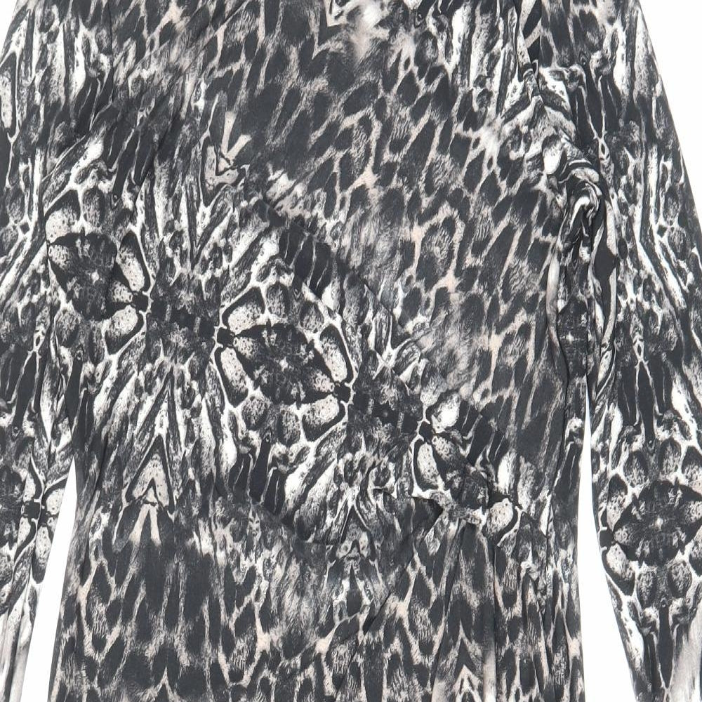 Debenhams Womens Black Animal Print Viscose Bodycon Size 14 Boat Neck Zip - Zip