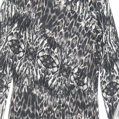 Debenhams Womens Black Animal Print Viscose Bodycon Size 14 Boat Neck Zip - Zip