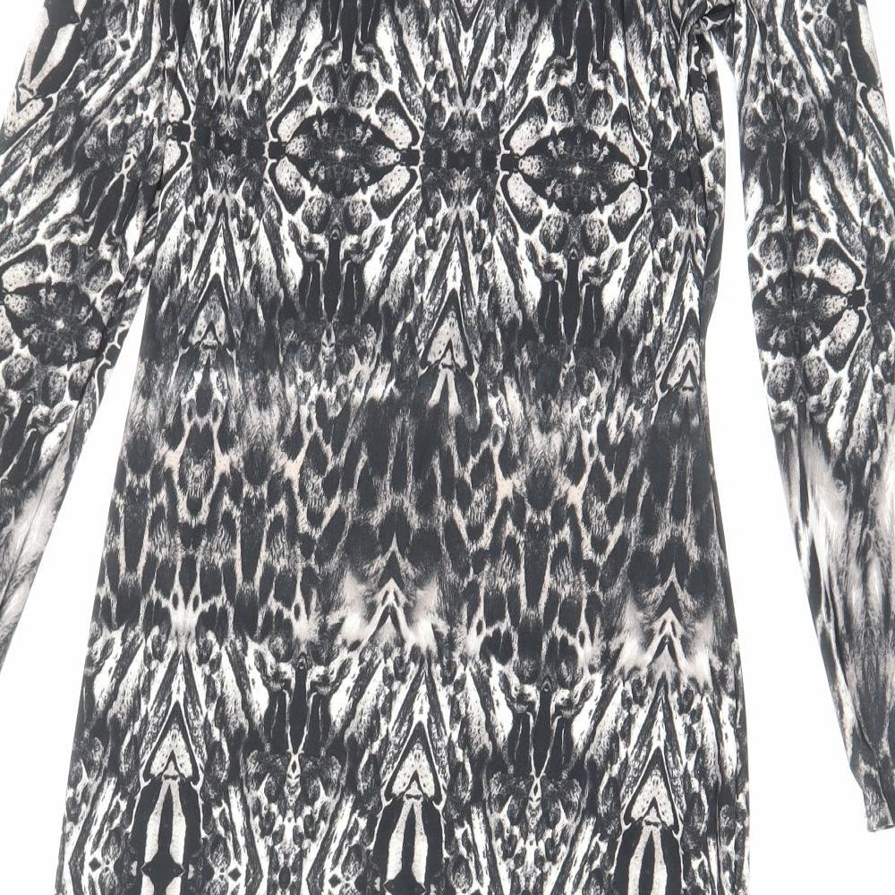 Debenhams Womens Black Animal Print Viscose Bodycon Size 14 Boat Neck Zip - Zip