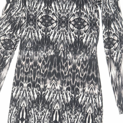 Debenhams Womens Black Animal Print Viscose Bodycon Size 14 Boat Neck Zip - Zip