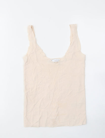 Womens UK Size L Zara Beige Basic Tank