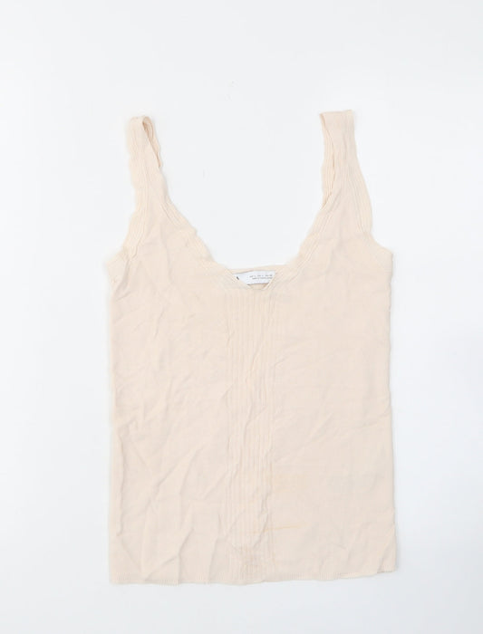 Womens UK Size L Zara Beige Basic Tank