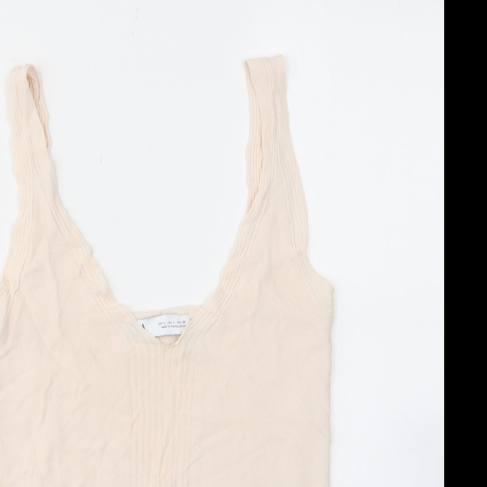 Womens UK Size L Zara Beige Basic Tank