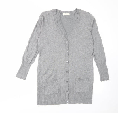 Vackyoy Womens Grey V-Neck Viscose Cardigan Jumper Size L - Pockets