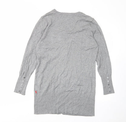 Vackyoy Womens Grey V-Neck Viscose Cardigan Jumper Size L - Pockets