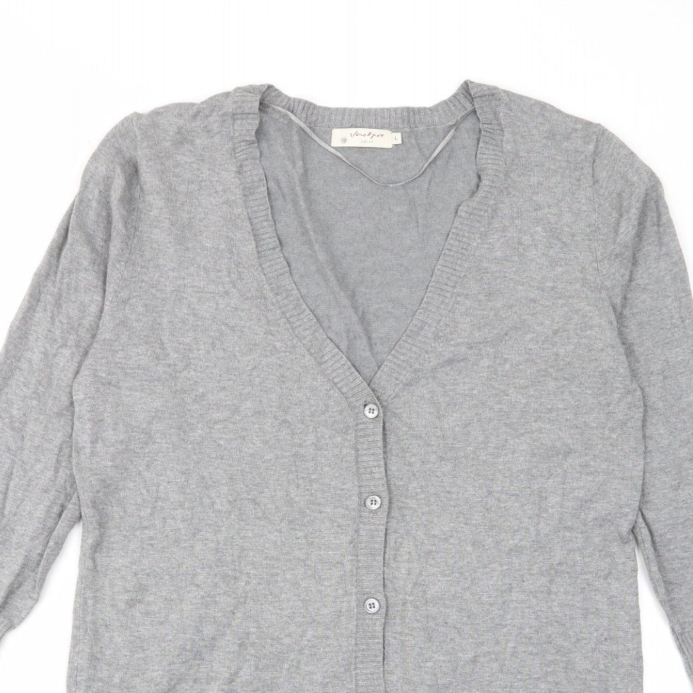 Vackyoy Womens Grey V-Neck Viscose Cardigan Jumper Size L - Pockets