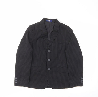 Additional front view of Duck and Cover boys’ grey striped jacket blazer, size 7, years button