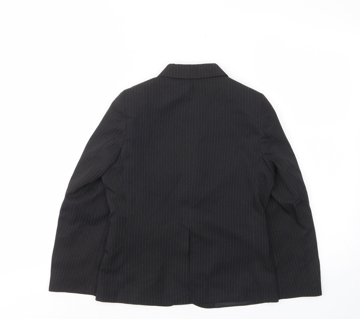 Back view of Duck and Cover boys’ grey striped jacket blazer, size 7, years button