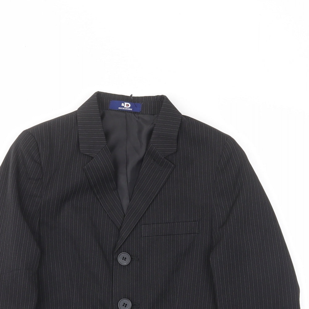 Close-up detail of Duck and Cover boys’ grey striped jacket blazer, size 7, years button