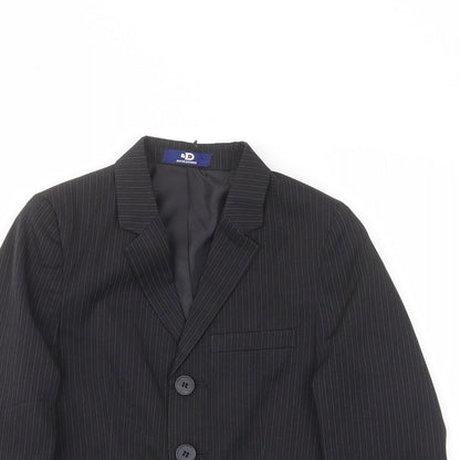 Close-up detail of Duck and Cover boys’ grey striped jacket blazer, size 7, years button