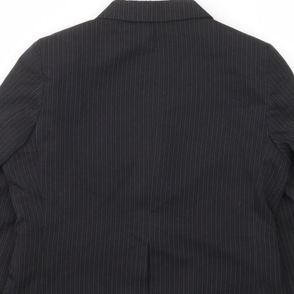 Brand and care label for Duck and Cover boys’ grey striped jacket blazer, size 7, years button
