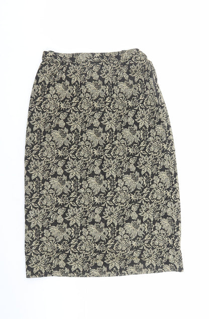 Tricosa Womens Gold Floral Polyester A-Line Skirt Size 26 in Zip