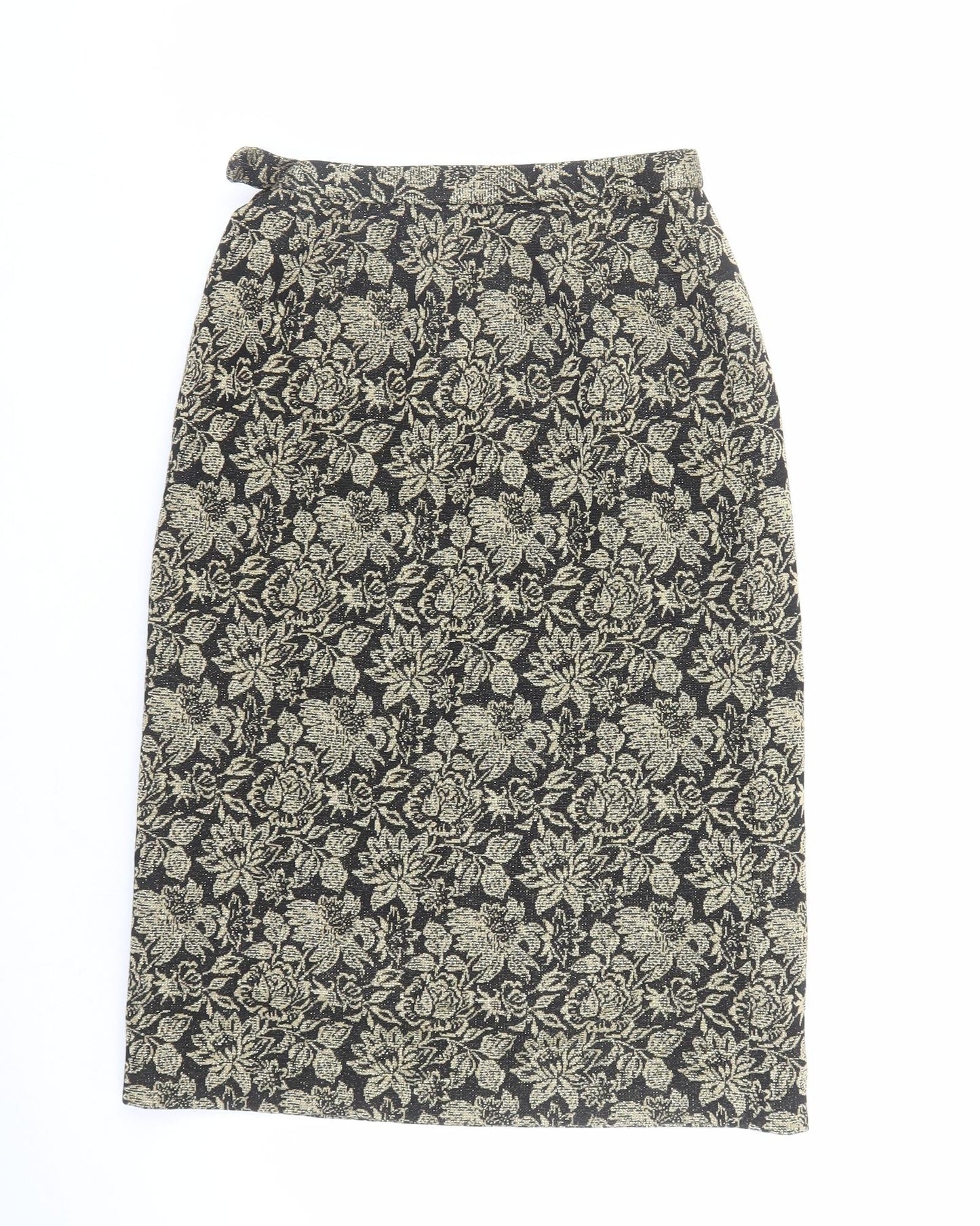 Tricosa Womens Gold Floral Polyester A-Line Skirt Size 26 in Zip