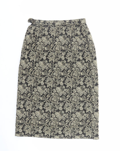 Tricosa Womens Gold Floral Polyester A-Line Skirt Size 26 in Zip