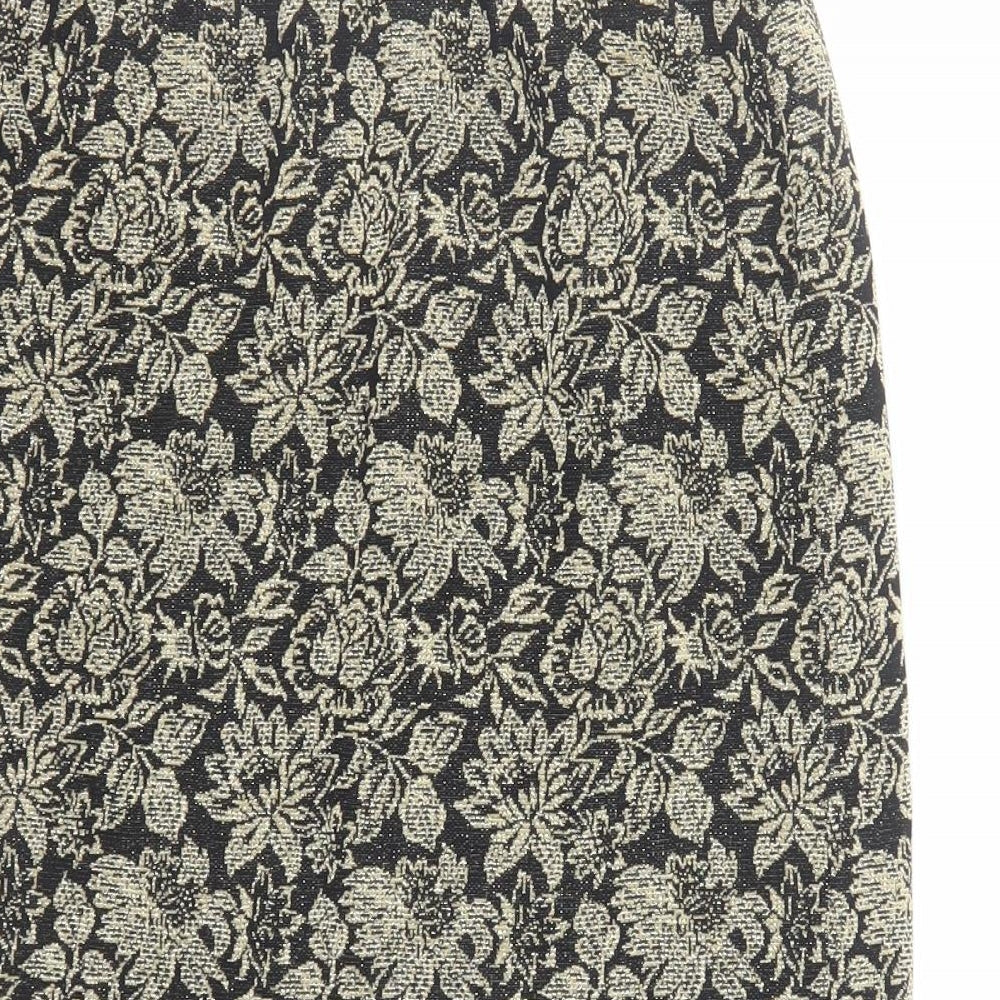 Tricosa Womens Gold Floral Polyester A-Line Skirt Size 26 in Zip