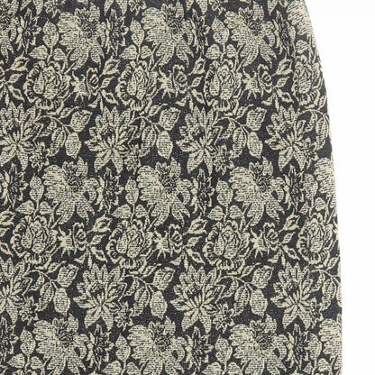 Tricosa Womens Gold Floral Polyester A-Line Skirt Size 26 in Zip