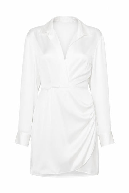 Zara Womens White Polyester Shirt Dress Size L Collared Zip