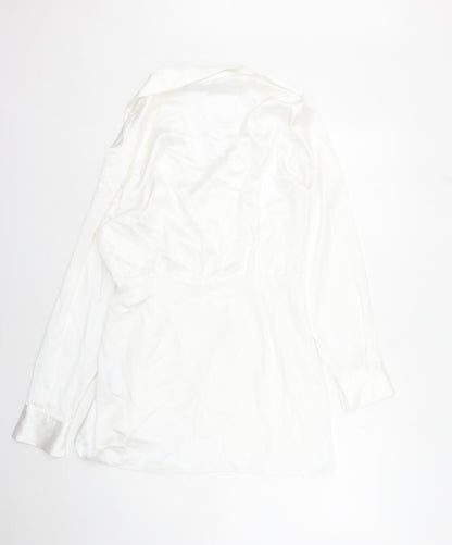 Zara Womens White Polyester Shirt Dress Size L Collared Zip