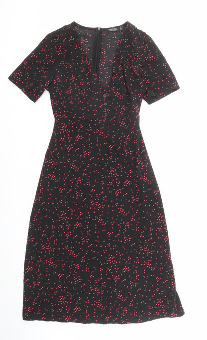 Nasty Gal Womens Black Geometric Polyester A-Line Size 6 V-Neck Zip