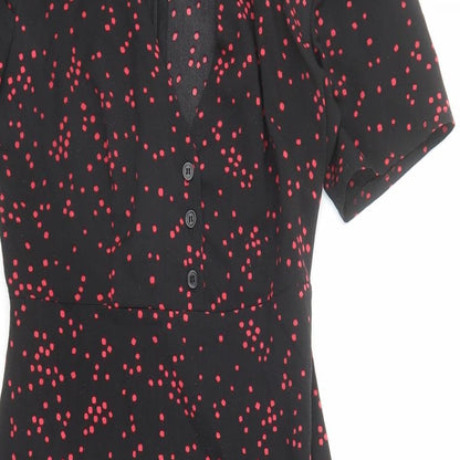 Nasty Gal Womens Black Geometric Polyester A-Line Size 6 V-Neck Zip