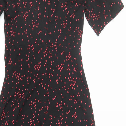 Nasty Gal Womens Black Geometric Polyester A-Line Size 6 V-Neck Zip