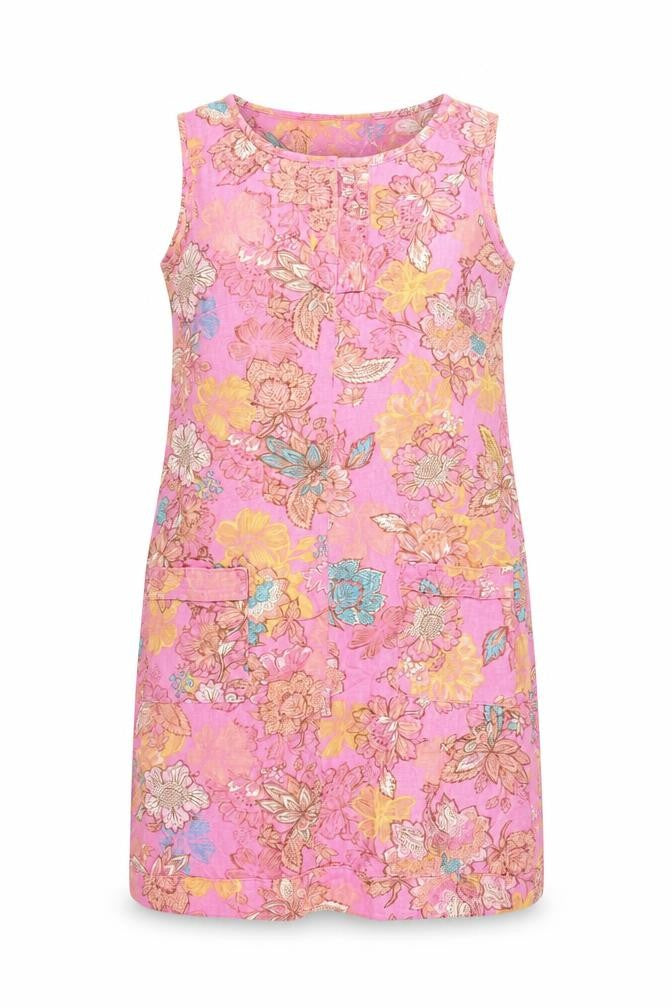 NEXT Womens Pink Floral Linen A-Line Size 8 V-Neck Pullover