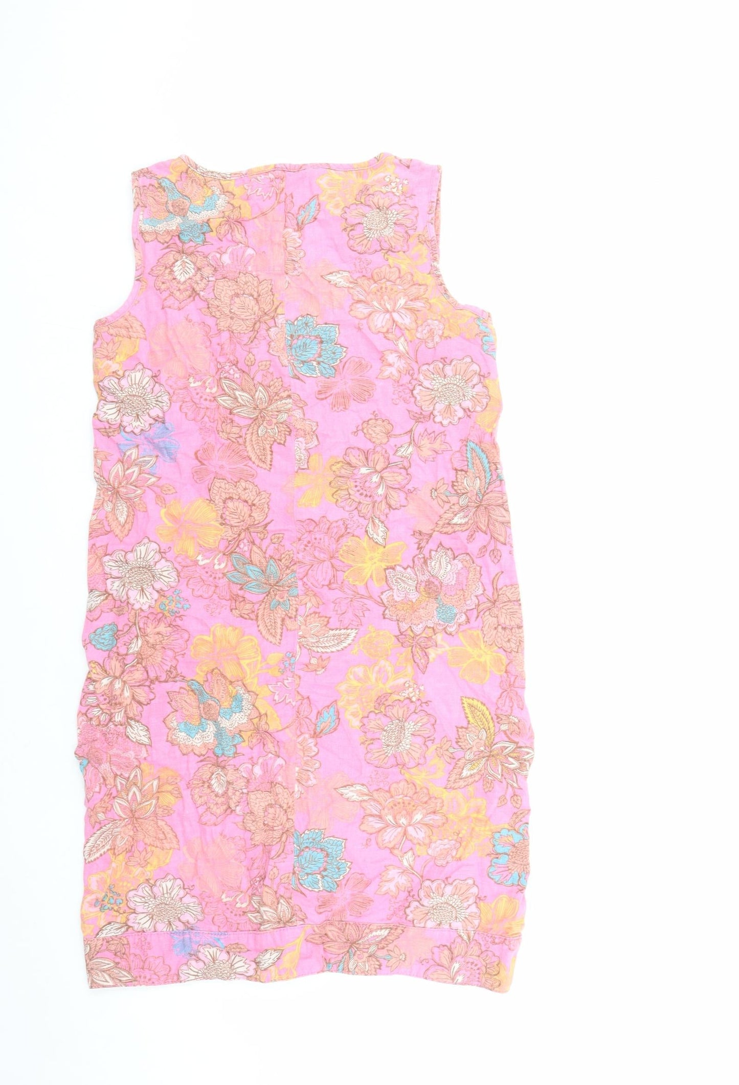 NEXT Womens Pink Floral Linen A-Line Size 8 V-Neck Pullover