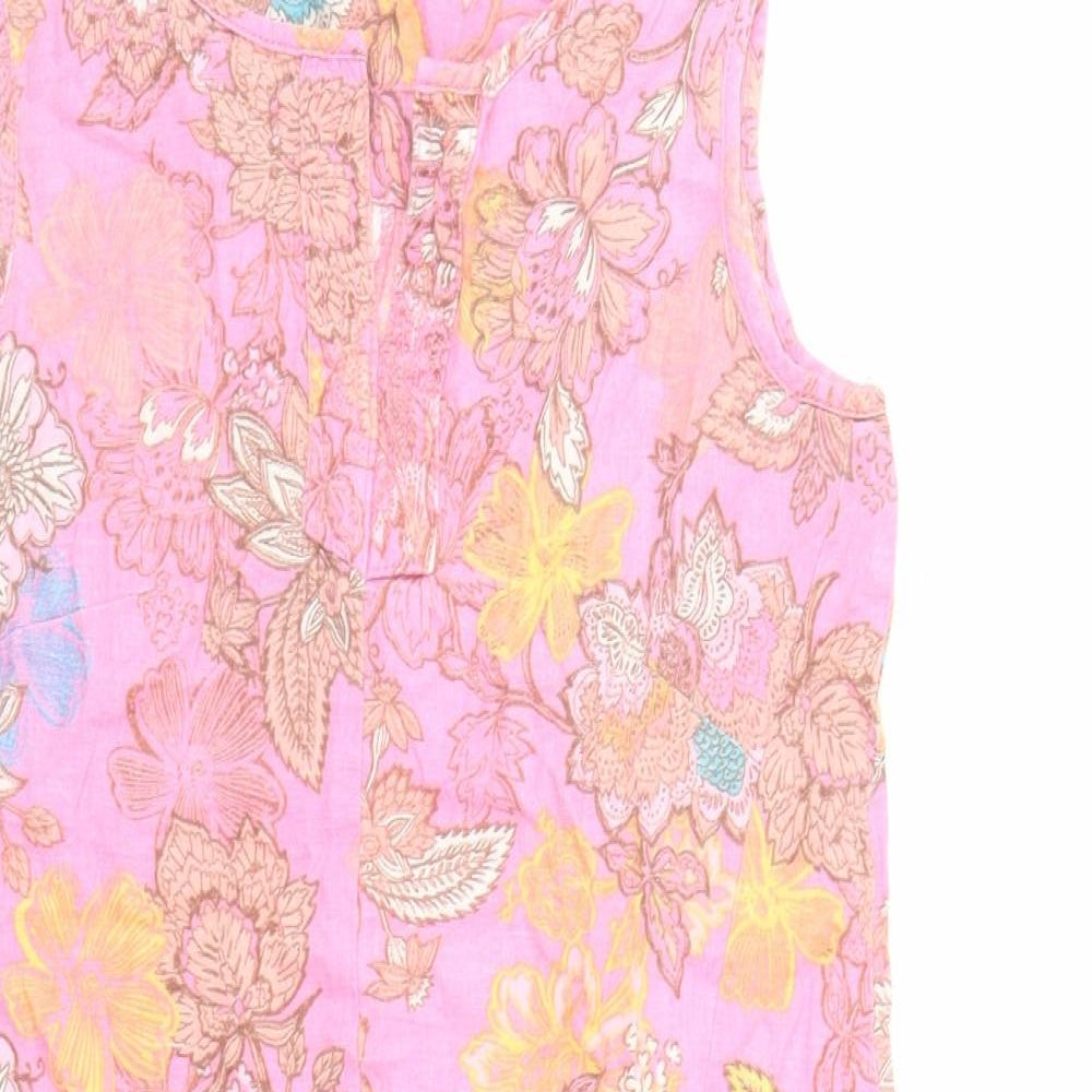 NEXT Womens Pink Floral Linen A-Line Size 8 V-Neck Pullover