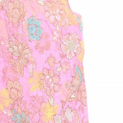 NEXT Womens Pink Floral Linen A-Line Size 8 V-Neck Pullover