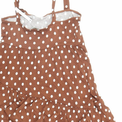 ASOS Womens Brown Polka Dot Cotton Tank Dress Size 10 Square Neck Tie