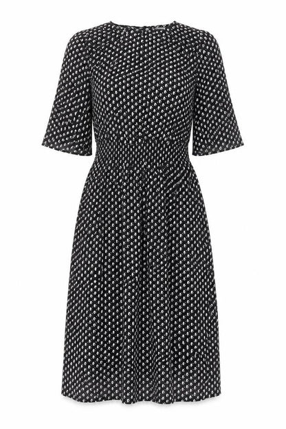 H&M Womens Black Geometric Viscose A-Line Size 4 Round Neck Button