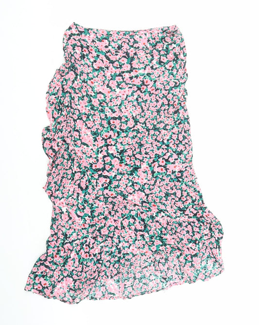Dorothy Perkins Womens Pink Floral Polyester Wrap Skirt Size 10 Tie