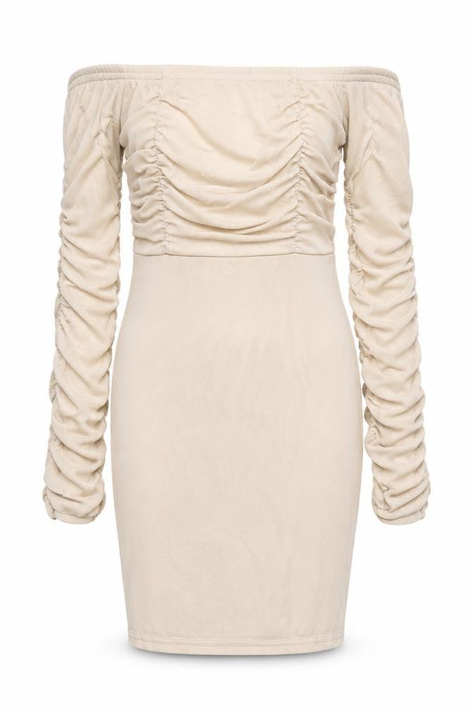 PRETTYLITTLETHING Womens Beige Polyester Bodycon Size 10 Off the Shoulder Pullover