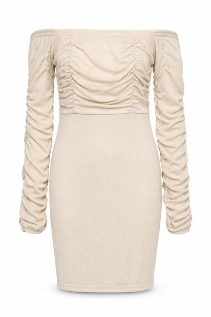 PRETTYLITTLETHING Womens Beige Polyester Bodycon Size 10 Off the Shoulder Pullover