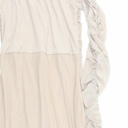 PRETTYLITTLETHING Womens Beige Polyester Bodycon Size 10 Off the Shoulder Pullover