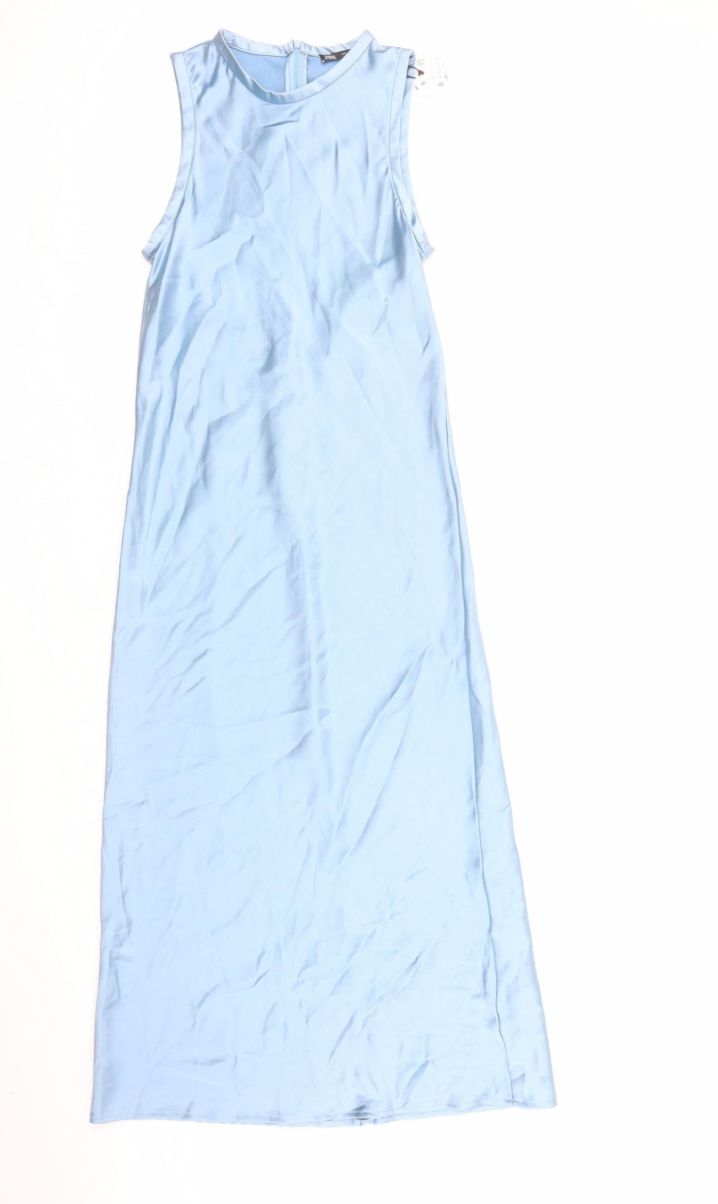 Zara Womens Blue Polyester A-Line Size S Round Neck Zip