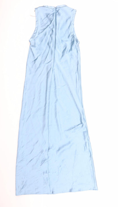 Zara Womens Blue Polyester A-Line Size S Round Neck Zip
