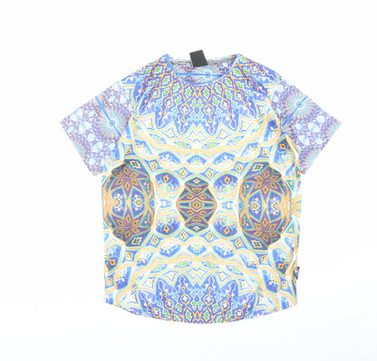 Cuckoo Womens Multicoloured Geometric Polyester Basic T-Shirt Size M Round Neck