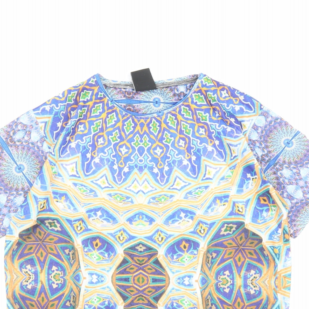 Cuckoo Womens Multicoloured Geometric Polyester Basic T-Shirt Size M Round Neck