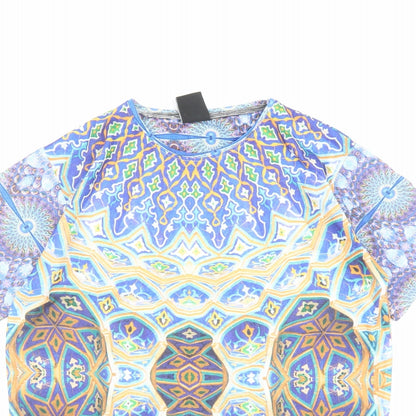 Cuckoo Womens Multicoloured Geometric Polyester Basic T-Shirt Size M Round Neck