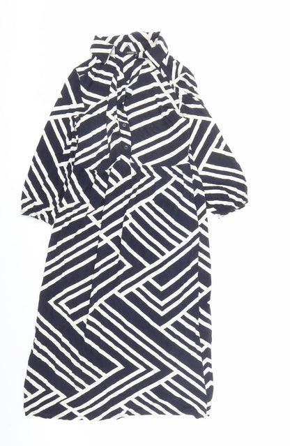 Roman Womens Blue Geometric Viscose A-Line Size 10 Collared Pullover