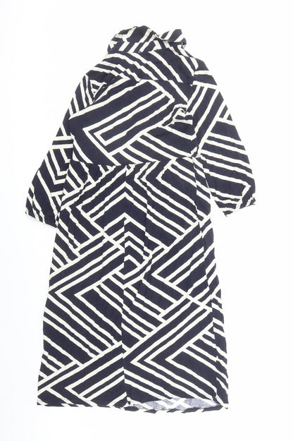 Roman Womens Blue Geometric Viscose A-Line Size 10 Collared Pullover