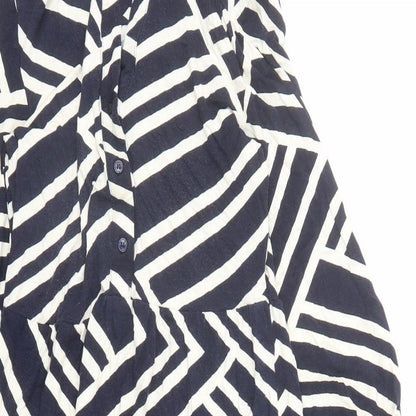 Roman Womens Blue Geometric Viscose A-Line Size 10 Collared Pullover