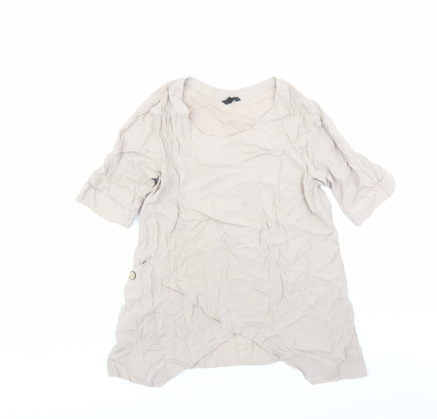 Floryday Womens Beige Polyester Basic Blouse Size S Round Neck