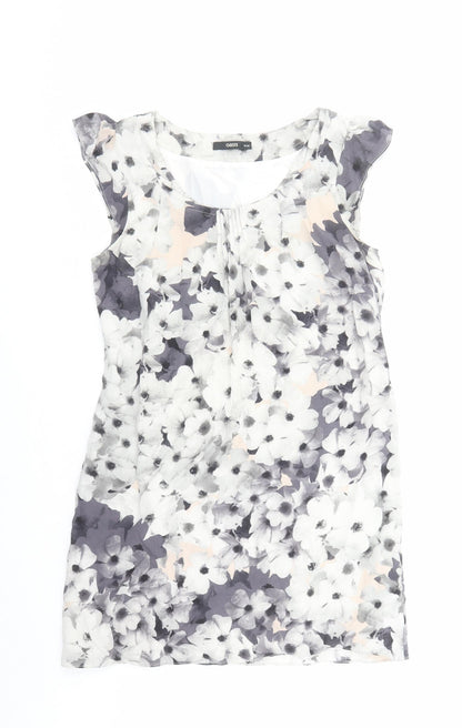 Oasis Womens Grey Floral Silk A-Line Size 10 Round Neck Pullover