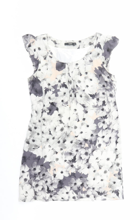Oasis Womens Grey Floral Silk A-Line Size 10 Round Neck Pullover