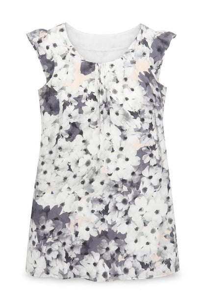 Oasis Womens Grey Floral Silk A-Line Size 10 Round Neck Pullover