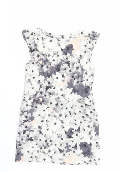 Oasis Womens Grey Floral Silk A-Line Size 10 Round Neck Pullover