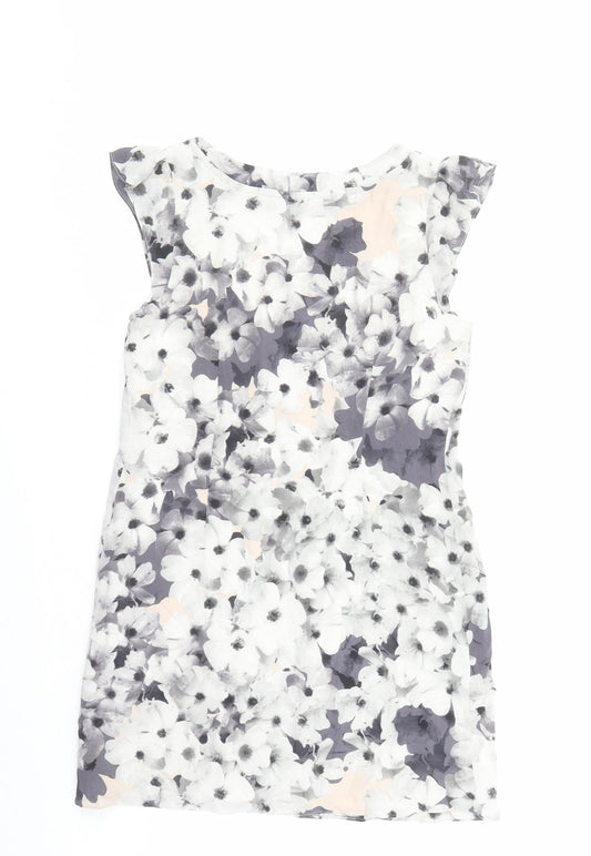 Oasis Womens Grey Floral Silk A-Line Size 10 Round Neck Pullover