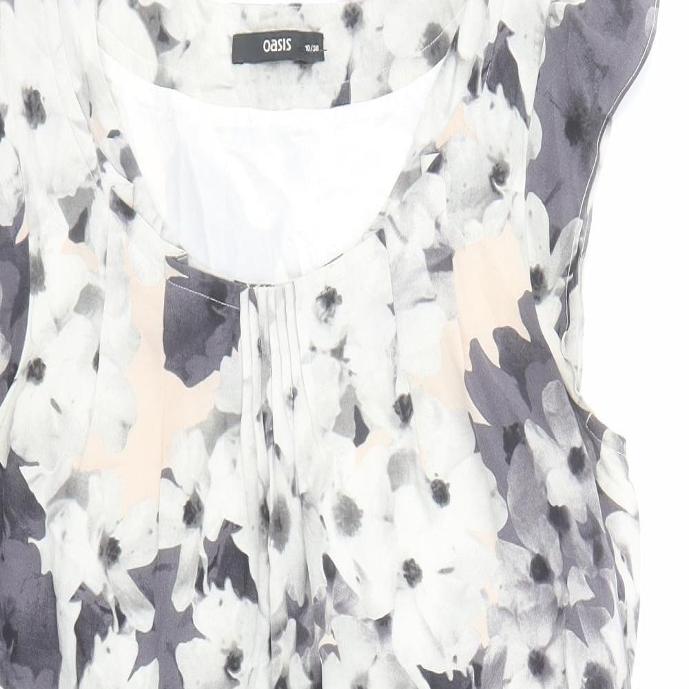 Oasis Womens Grey Floral Silk A-Line Size 10 Round Neck Pullover